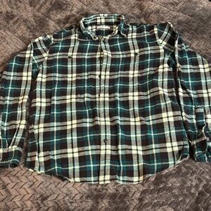 Sonoma Men's Casual Plaid Shirt - Black and Green Size Medium